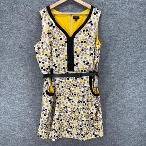 I Le Dress Women 18 Plus Beige Polka Dot Sheath Midi Zipper V-Neck Belted Casual